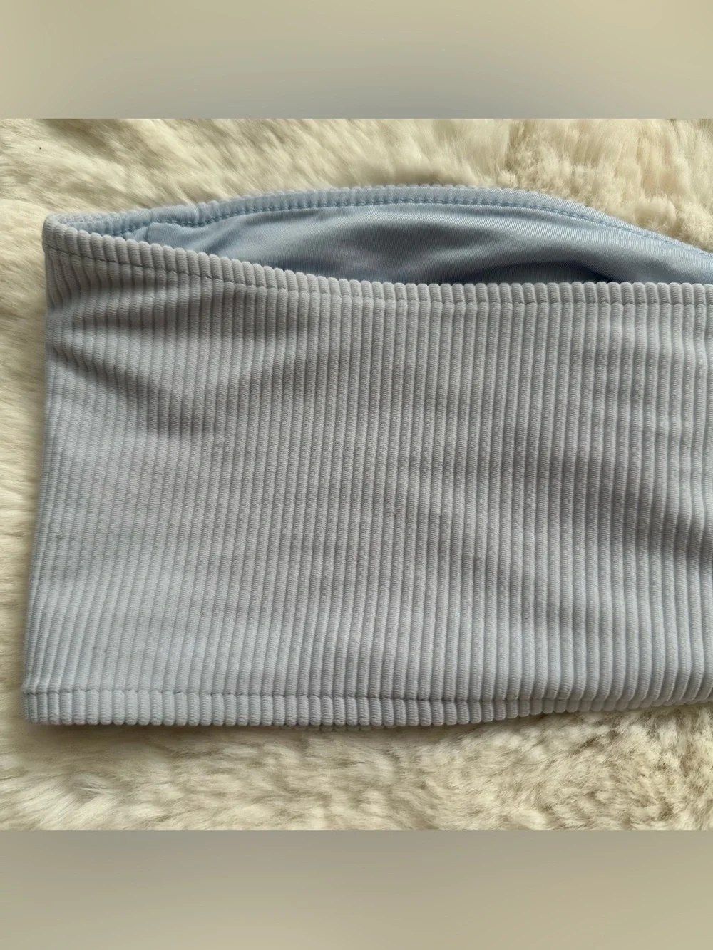 NWT Frankie’s Bikinis Jenna Ribbed Light Blue Bandeau Strapless Bikini Top